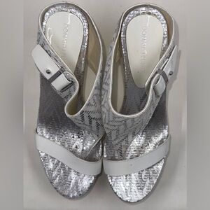 Donald J. Pliner Women's Metallic Silver and White Sandals